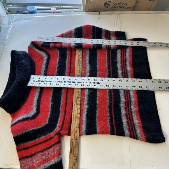 Rafaella Womens Cowl Neck Sweater Red Black Striped Angora Blend Large Lambswool - Picture 4 of 6